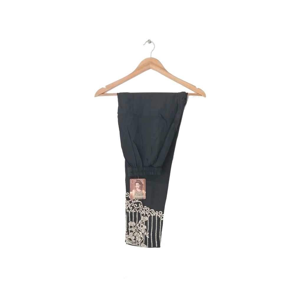 Chinyere Black with Cream Embroidery Trousers