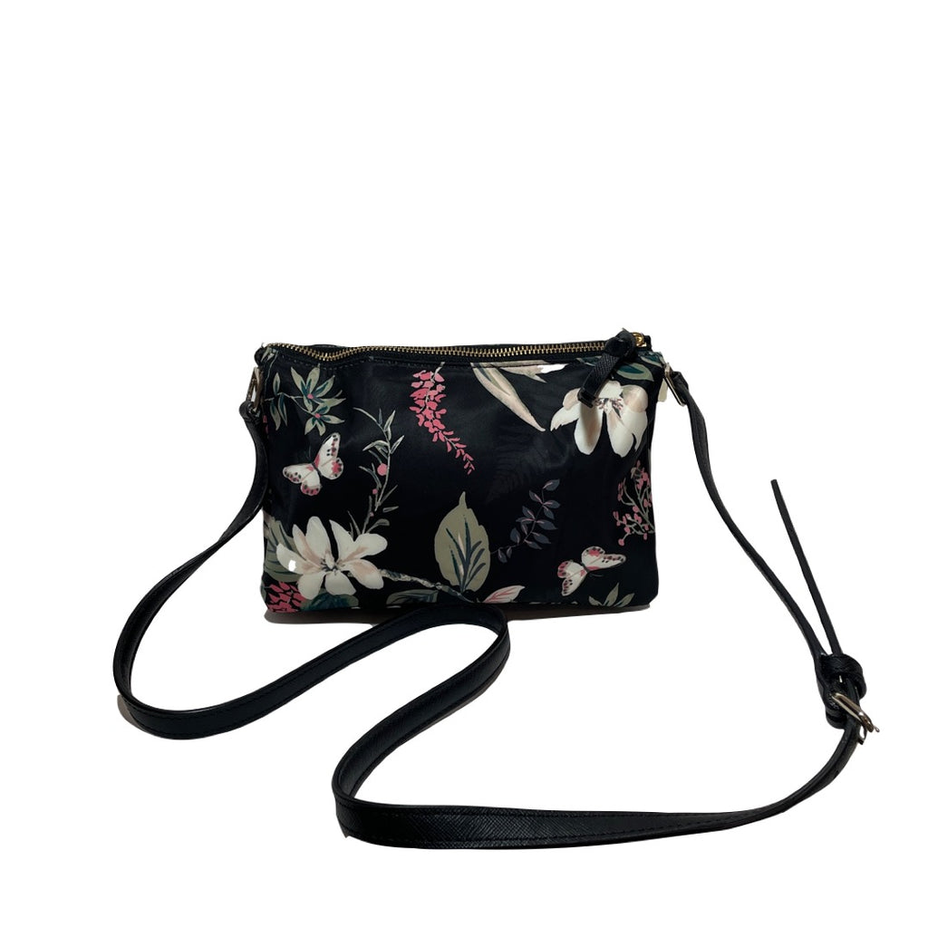 Kate Spade Black Floral Print Nylon Crossbody Bag | Gently Used |