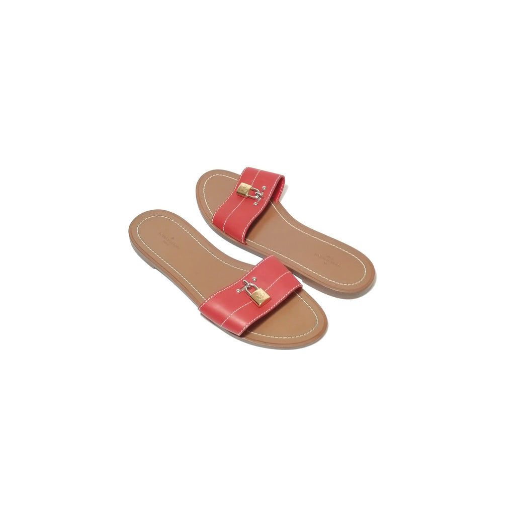 Louis Vuitton Red Leather Lock It Flat Slides