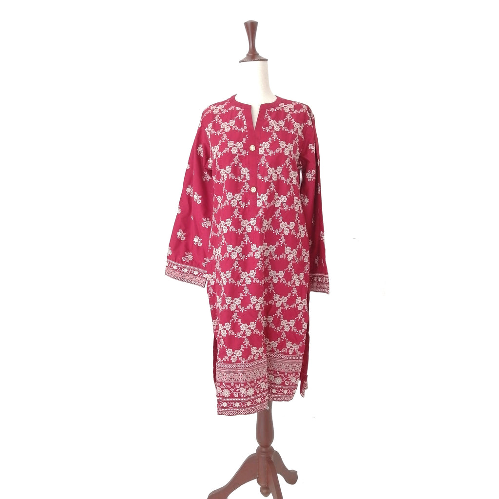 Image Red & White Embroidered Kameez