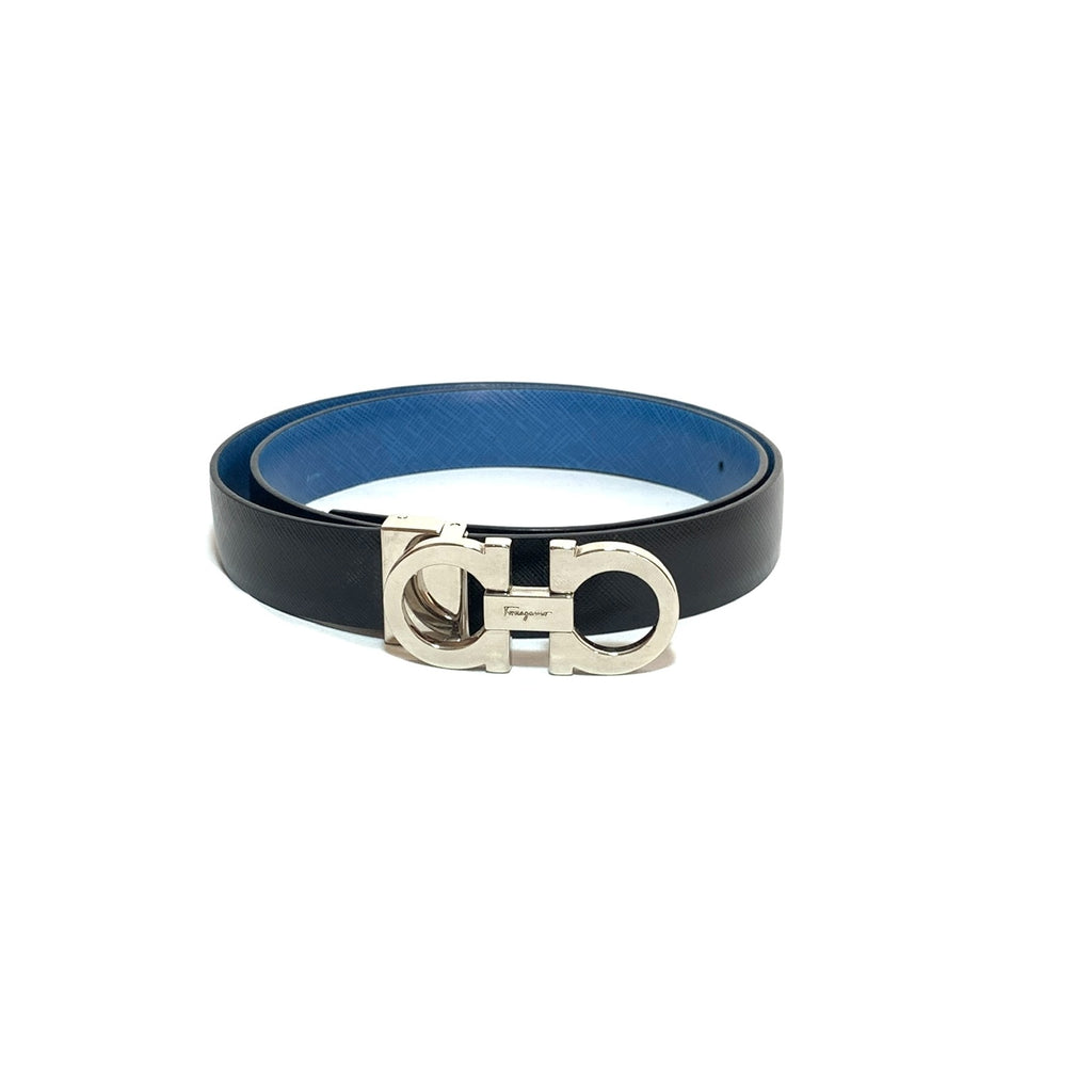Salvatore Ferragamo Black & Blue Reversible Leather Belt | Pre Loved |