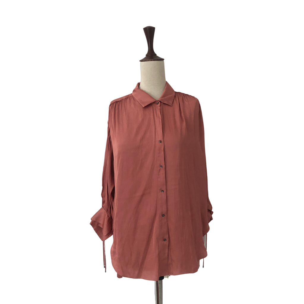 Halston Peach Ruche Collared Shirt | Pre Loved |