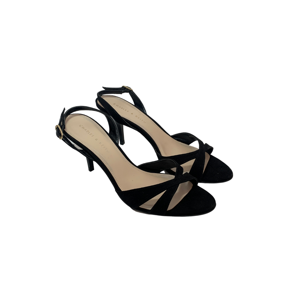 Charles & Keith Black Sling-back Strappy Heels | Gently Used |
