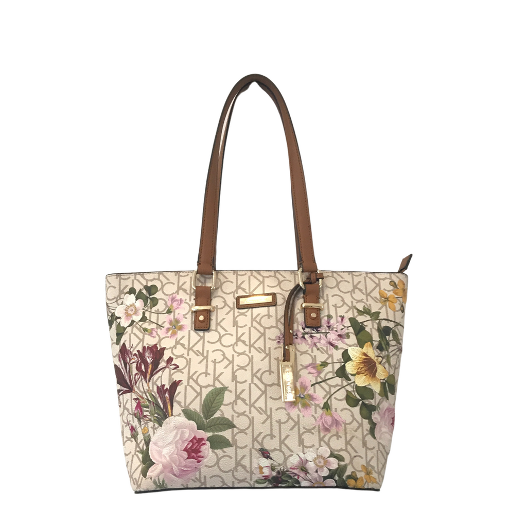 Calvin Klein Off-white Monogram Floral Print Shoulder Bag | Pre Loved |