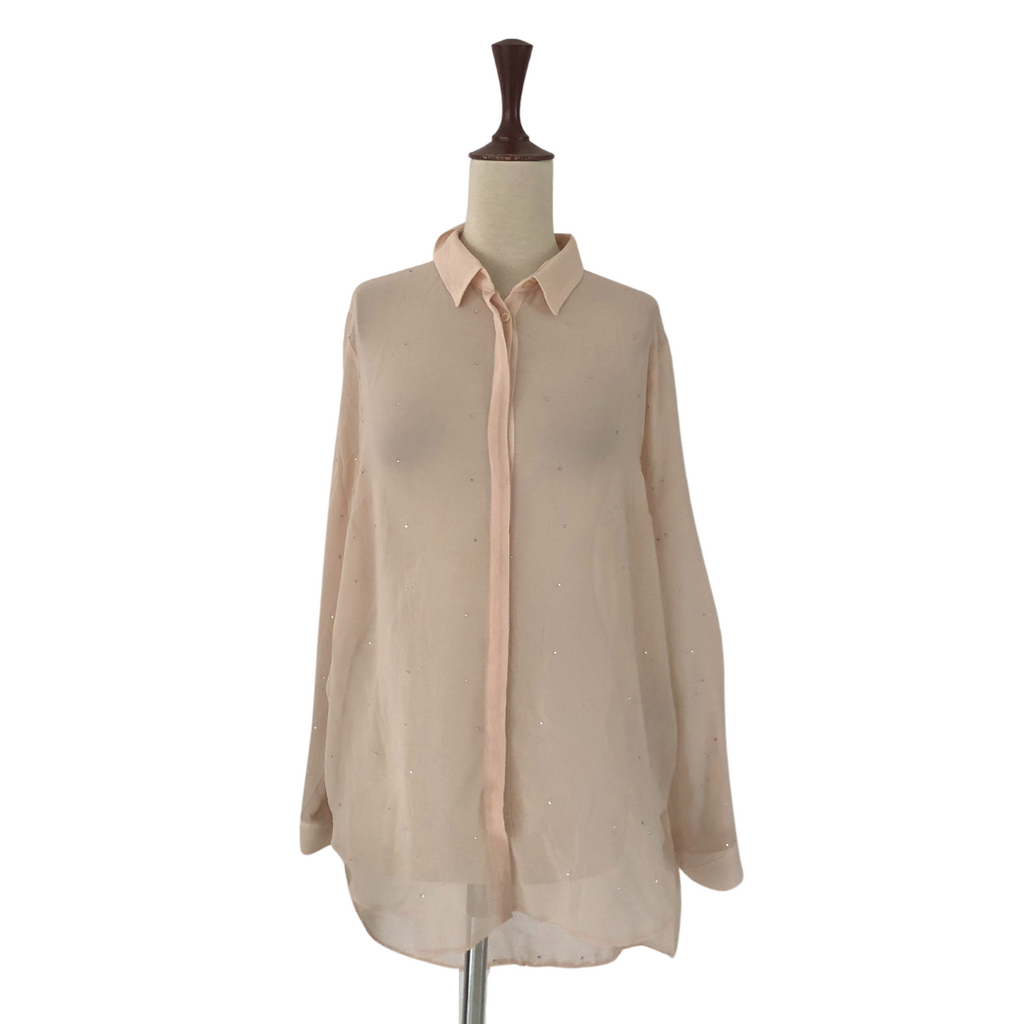Wallis Light Pink Sheer Rhinestone Collared Shirt | Gently Used |