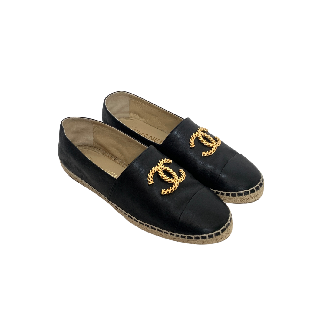 Chanel Leather Espadrilles Black Chanel Slip On Espadrilles