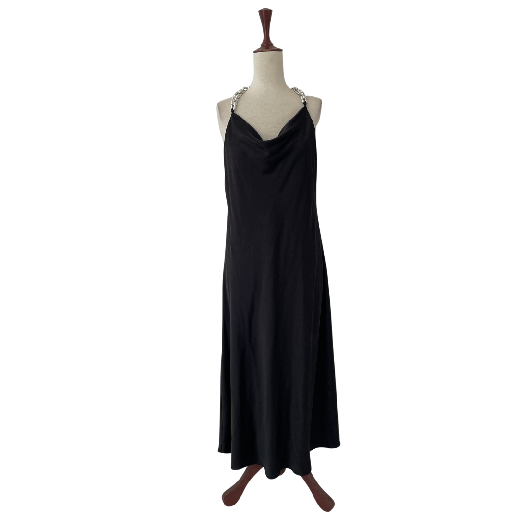 ZARA Black Slip Dress with Silver Chain | Brand New