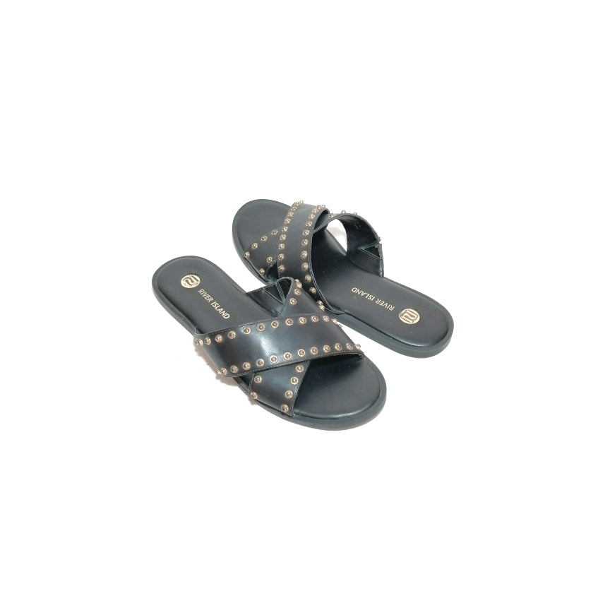 River Island Black Studded Criss Cross Strap Slides