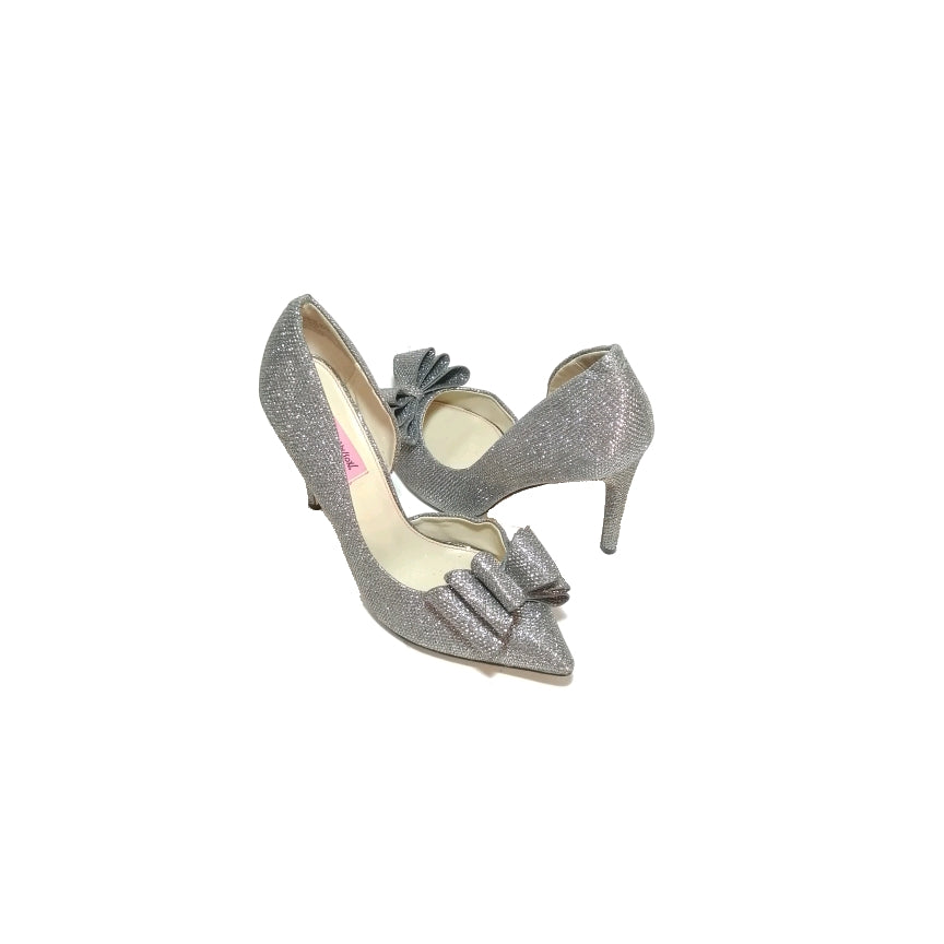 Betsey Johnson Silver Prince Metallic Glitter Bow Pumps