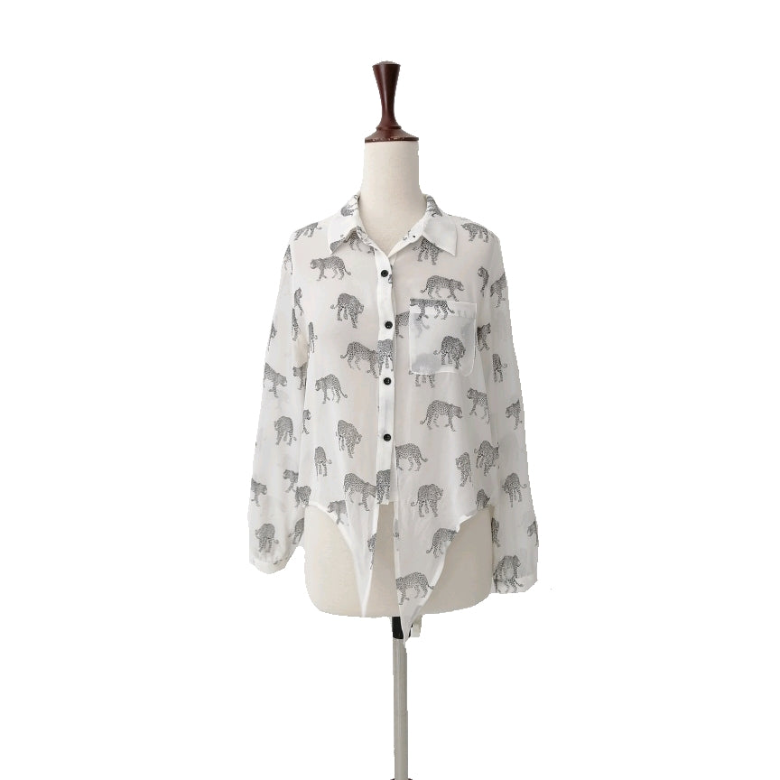 Forever 21 White Cheetah Knot Shirt