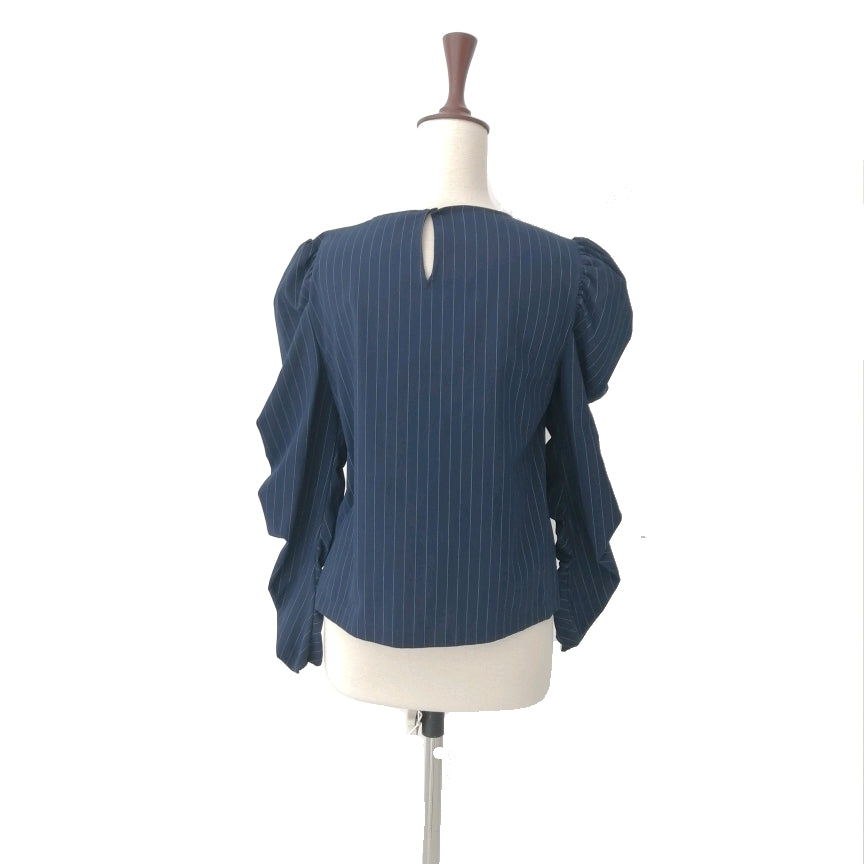 ZARA Navy Pinstripe Puff Sleeves Top