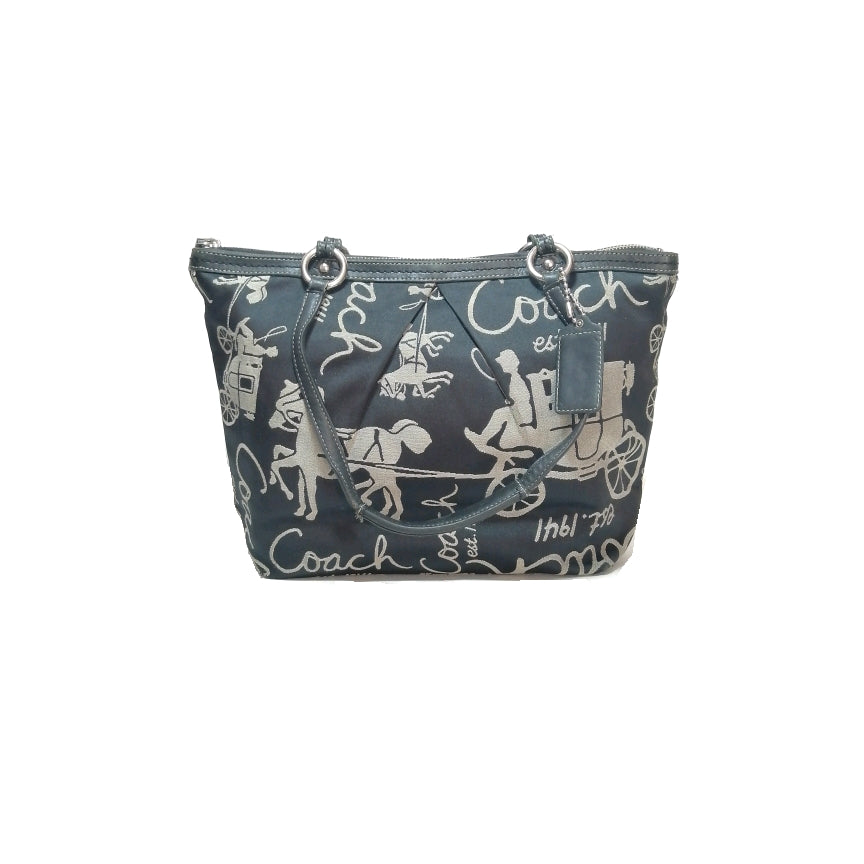Coach Horse & Carriage Black Canvas Printed Tote