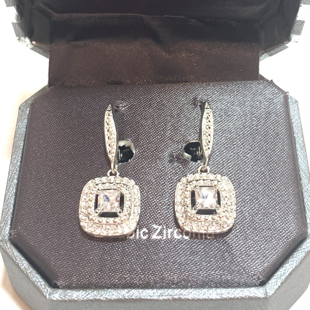 Dillard's Silver Rhinestone Drop Earrings | Brand New |