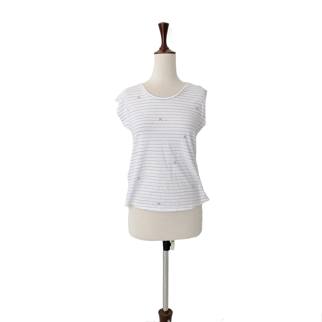 Mango White Striped Cotton T-Shirt