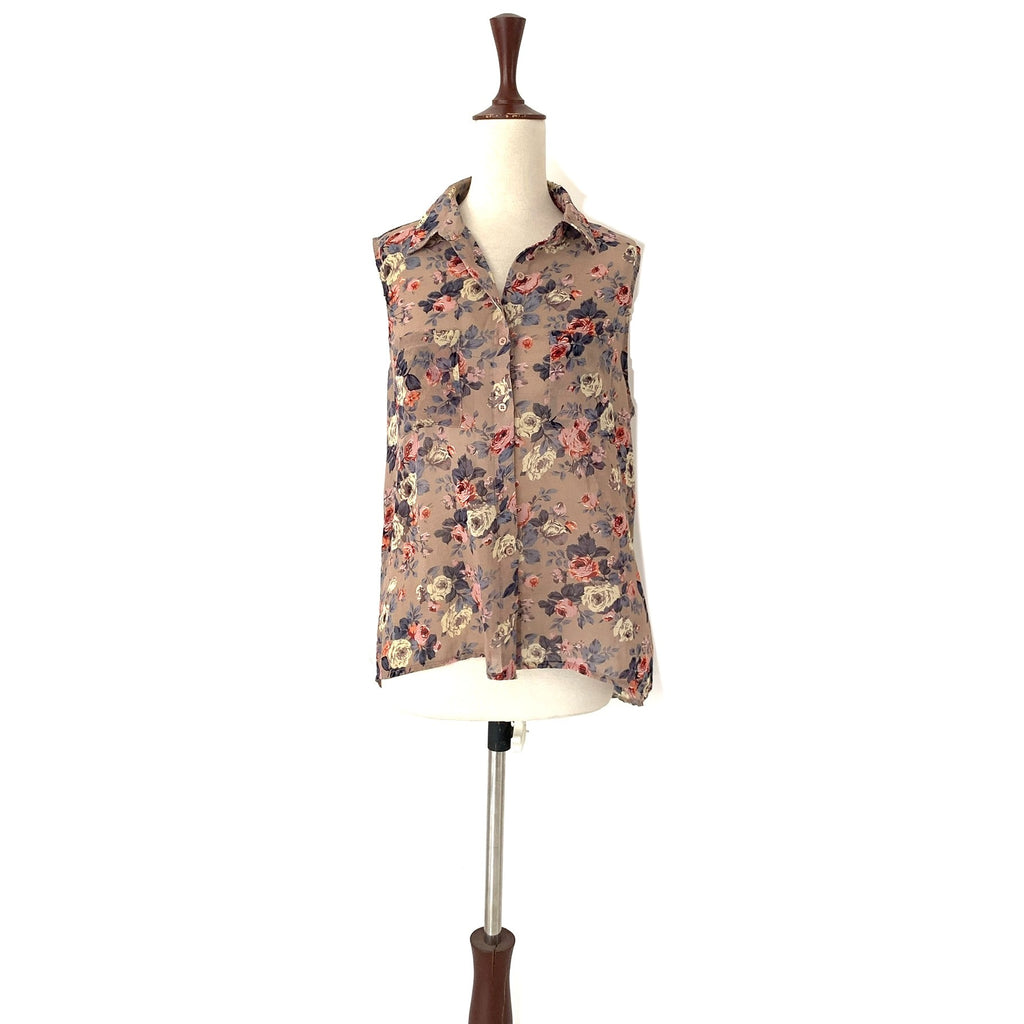 New Look Pink Printed Sleeveless Sheer Shirt | Gently Used |