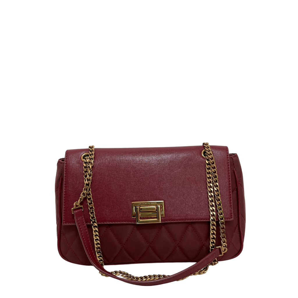 Charles & Keith Maroon Quilted Shoulder Bag | Pre Loved |