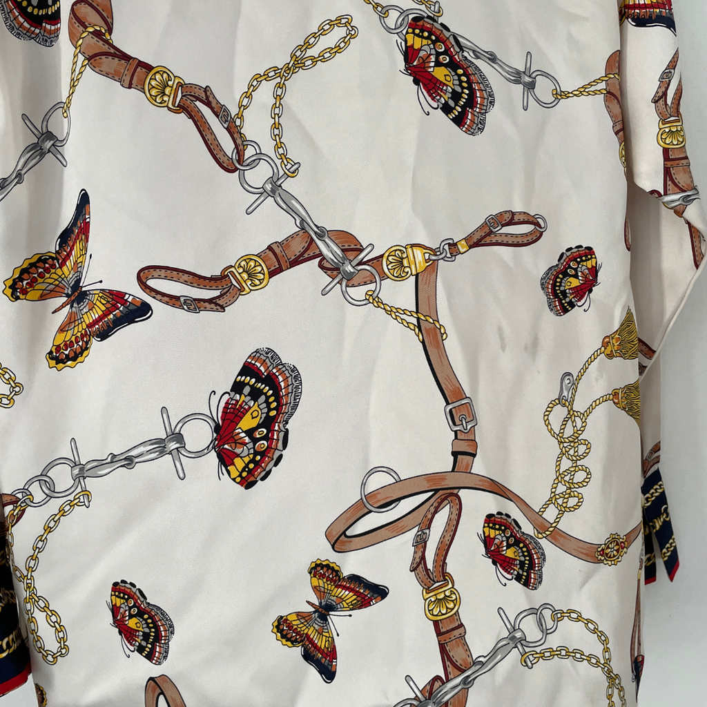 ZARA Cream Butterfly Print V-neck Collared Shirt | Pre Loved |