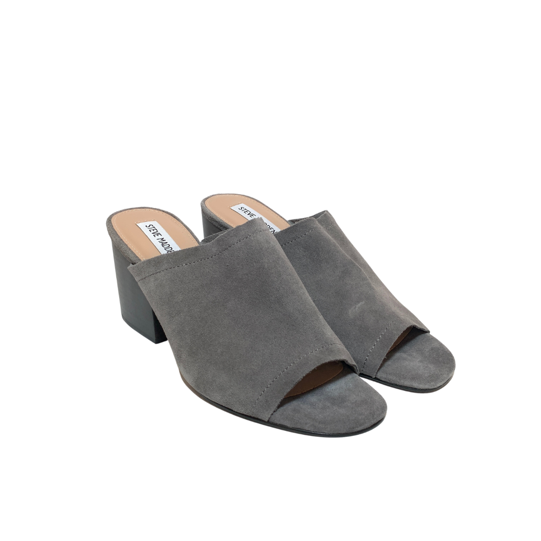 Steve Madden Grey Suede Peep-toe Block Heel Mules Pre Loved
