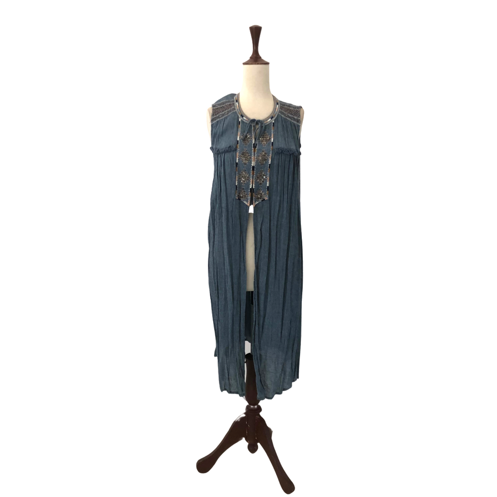 Stradivarius Blue Embroidered Sleeveless Summer Jacket | Pre Loved |