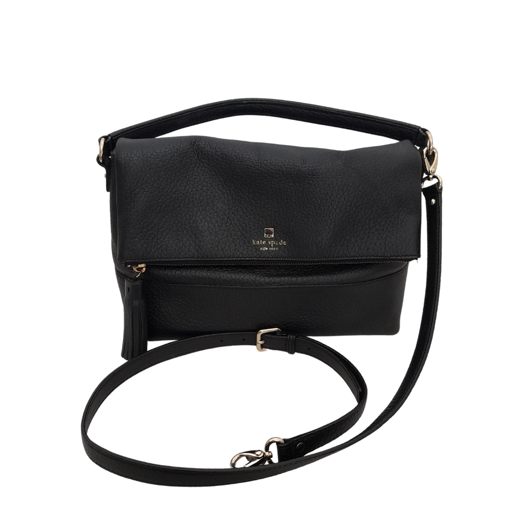 Kate Spade Black Pebbled Leather Foldover Crossbody Bag | Pre Loved |