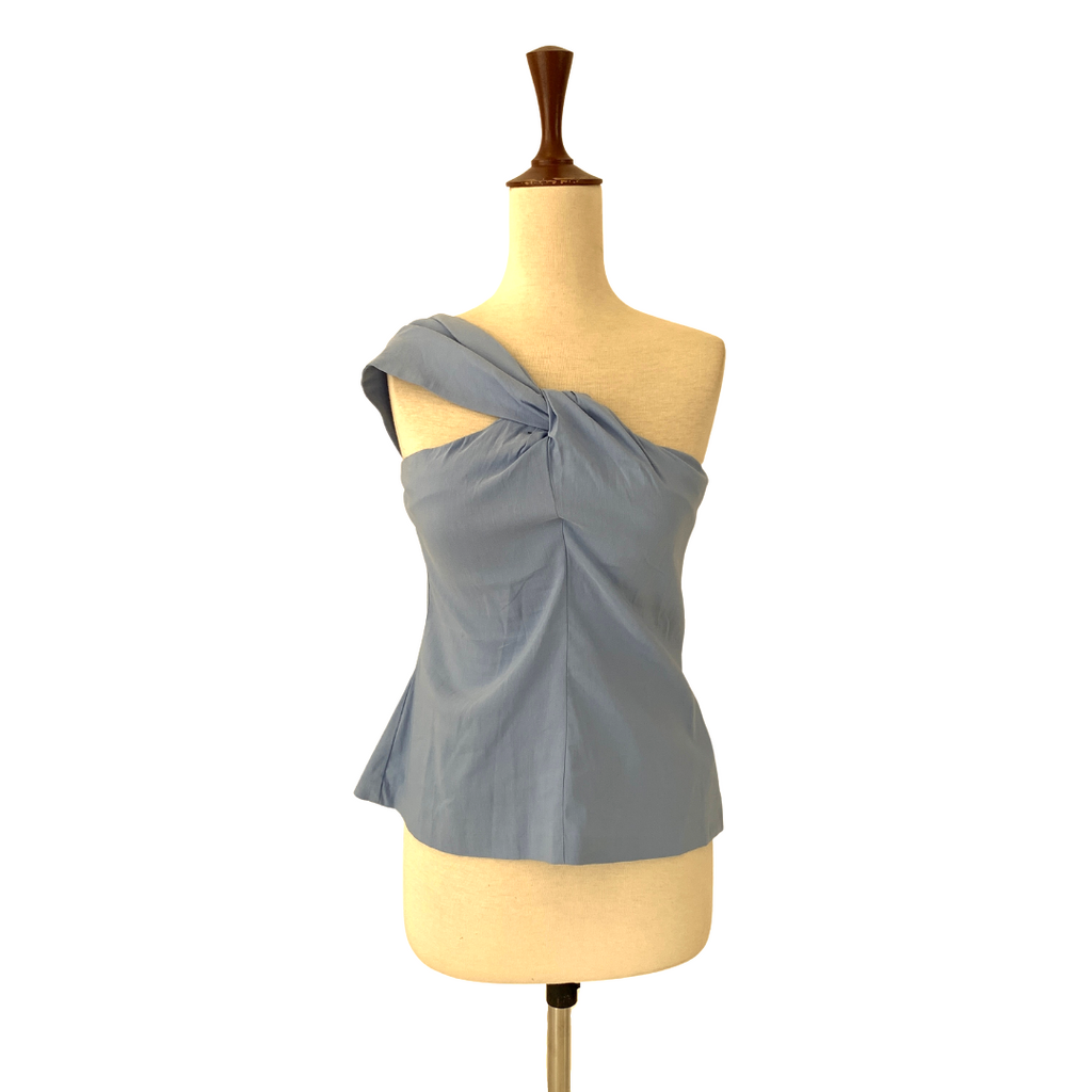 ZARA Blue Cotton One-shoulder Top | Brand New |