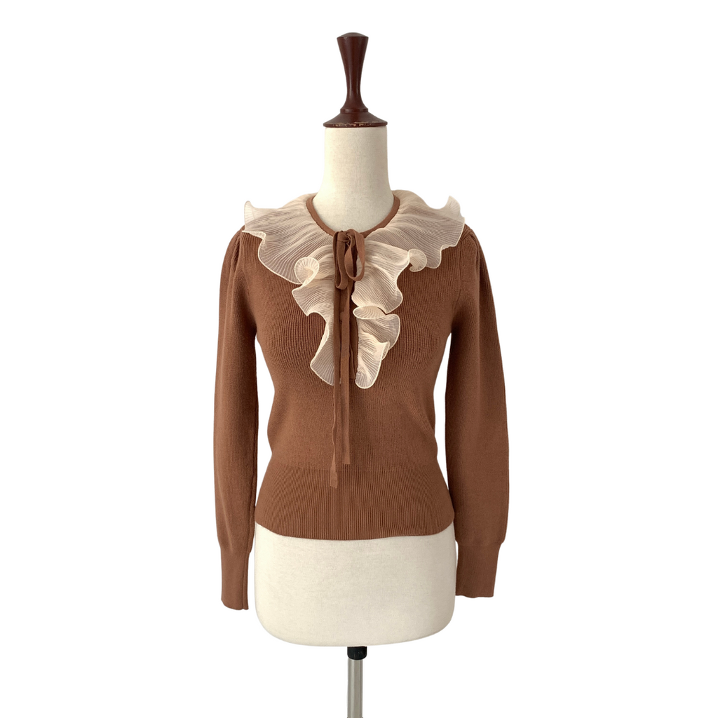 ZARA Brown Frill Collared Sweater | Gently Used |