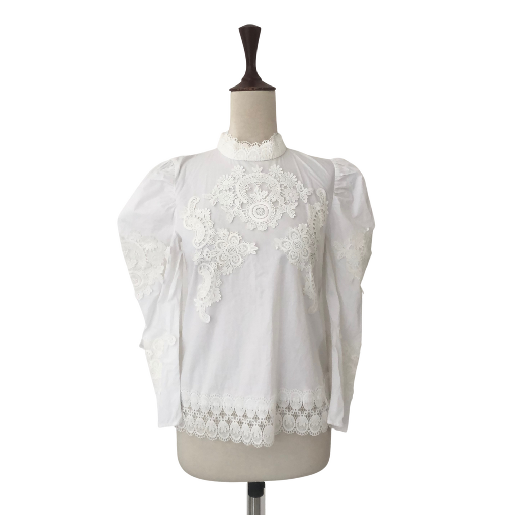 ZARA White Lace High-Neck Blouse | Pre Loved |