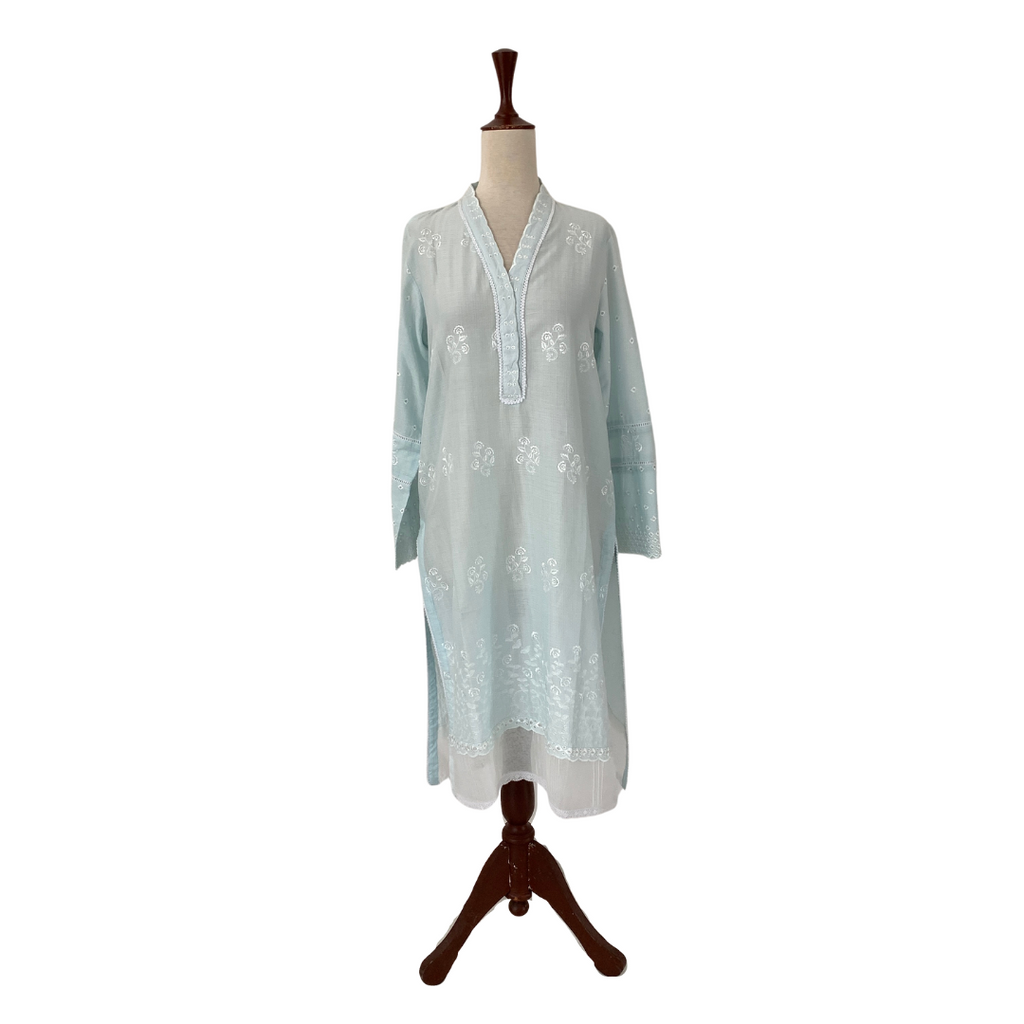 Sapphire Blue and White Embroidered Kameez | Gently Used |
