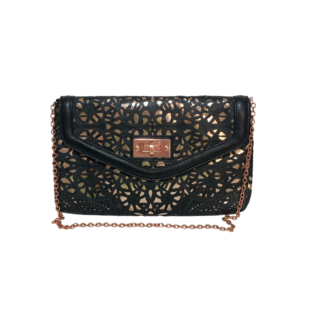 Aldo Black & Gold Lasercut Large Clutch | Pre Loved |