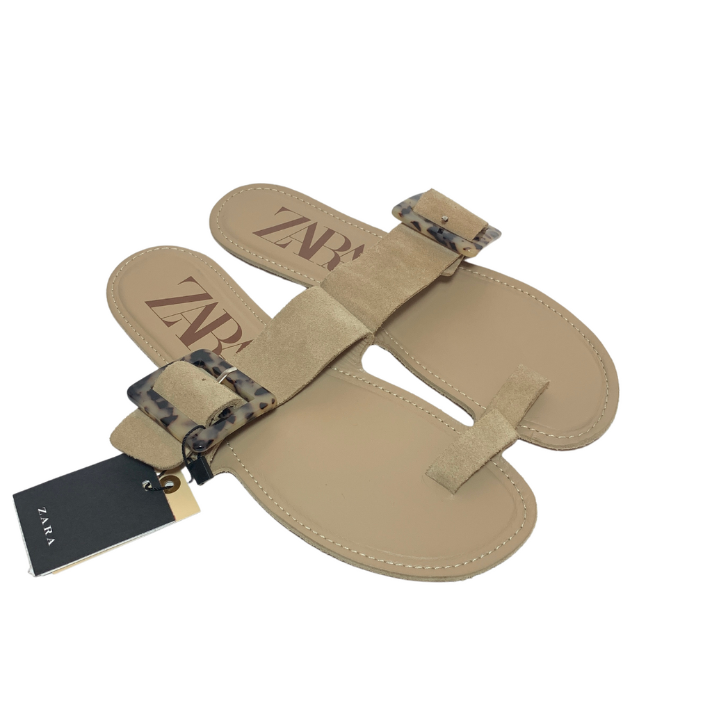 ZARA Beige Buckle Flat Sandals | Brand New |