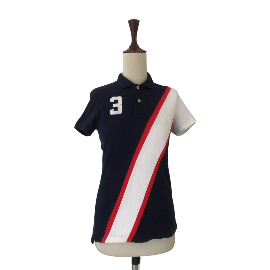 Ralph Lauren Navy Polo Shirt with White & Red Stripe | Pre Loved |
