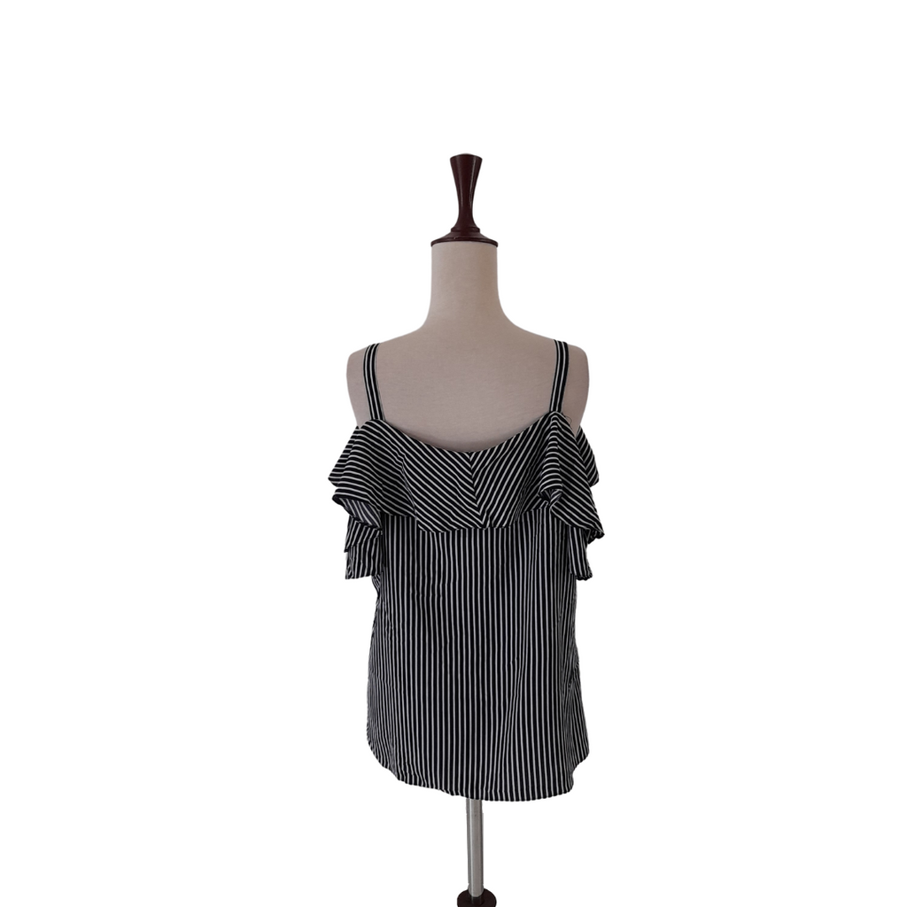 George Black & White Striped Cold-Shoulder Blouse | Gently Used |