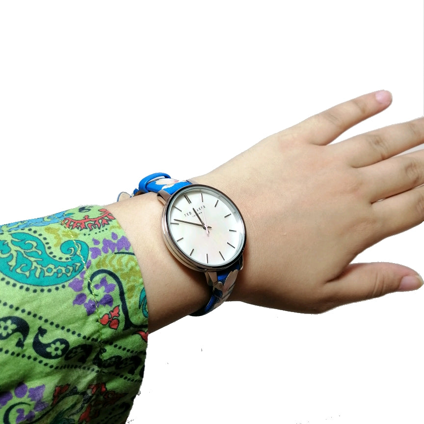 Ted Baker Blue Floral Leather Strap Watch