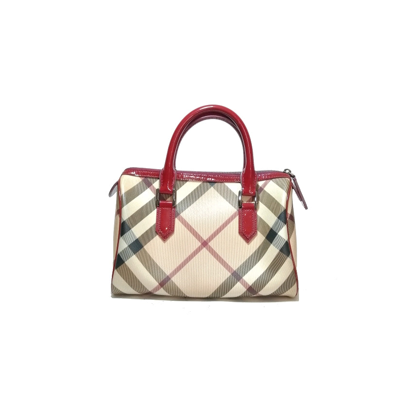 Burberry Nova Check & Maroon Leather Bowling Bag