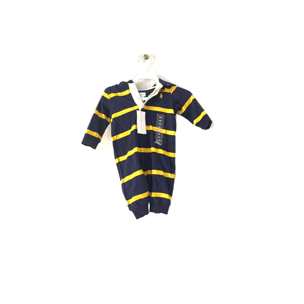 Ralph Lauren Navy & Yellow Striped Hoodie Romper | Brand New |
