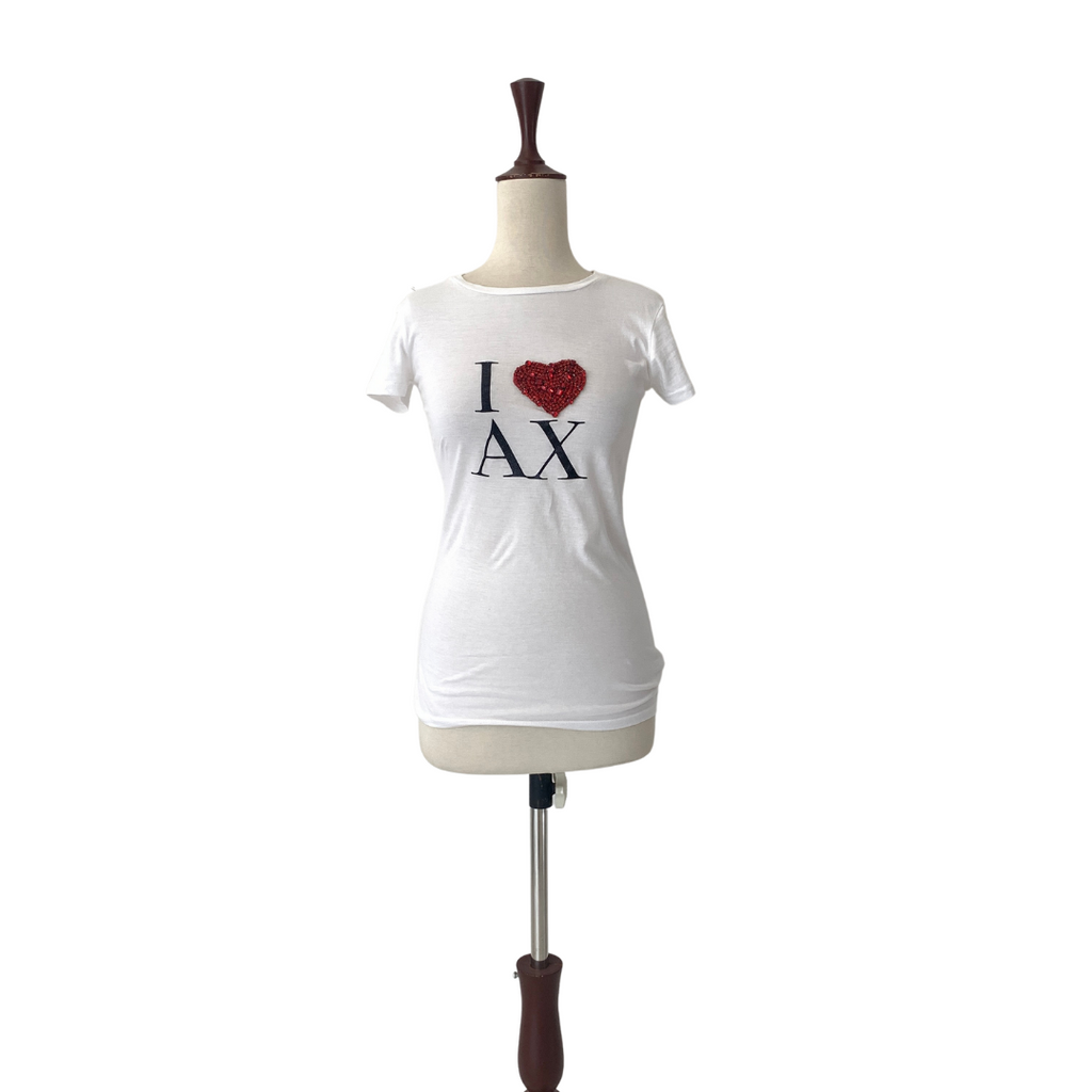 Armani Exchange 'I Heart AX' Beaded White T-Shirt | Pre Loved |