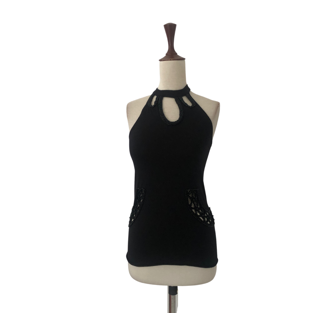 Mango Black Beaded Halter-Neck Top | Pre Loved |