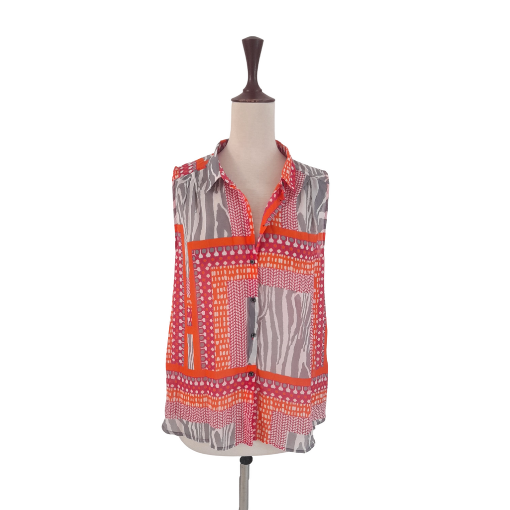 H&M Pink and Orange Sheer Sleeveless Collared Blouse | Brand New |