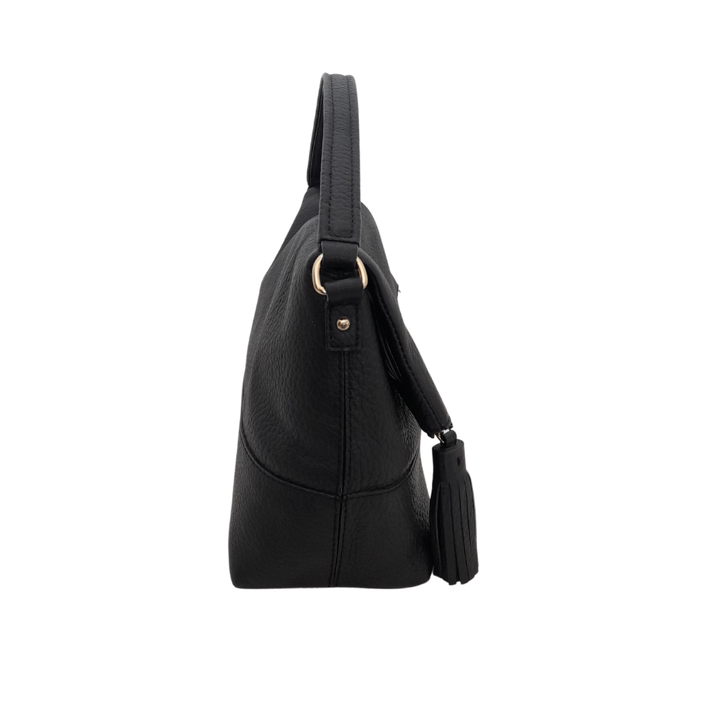 Kate Spade Black Pebbled Leather Foldover Crossbody Bag | Pre Loved |