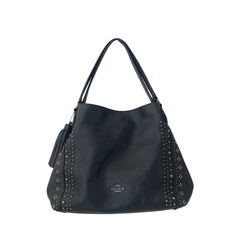 Coach Black Leather 'Edie' Studded Shoulder Bag | Pre Loved |