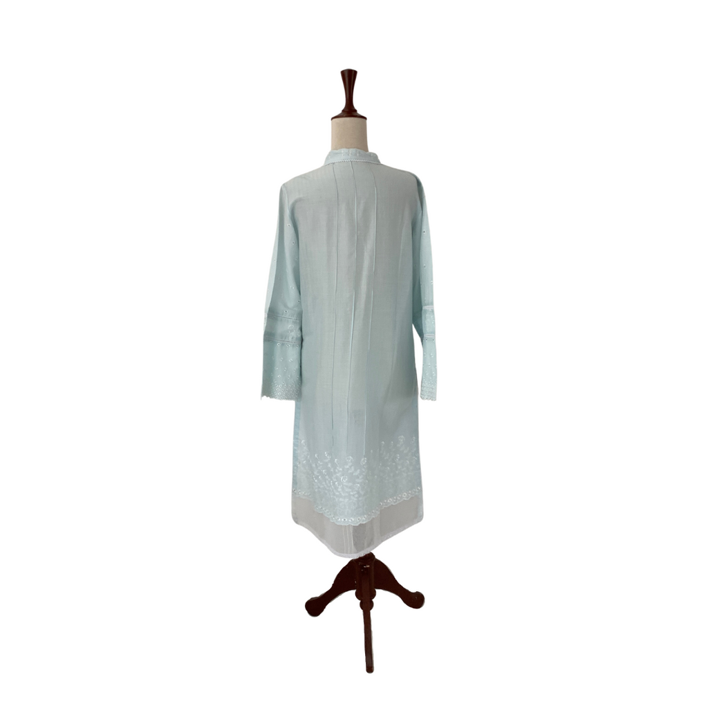 Sapphire Blue and White Embroidered Kameez | Gently Used |