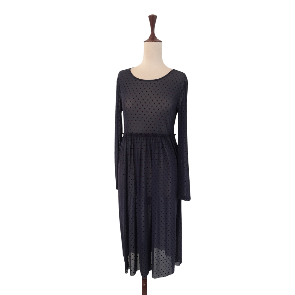 Villa Navy and Red Polka Dot Sheer Dress | Gently Used |