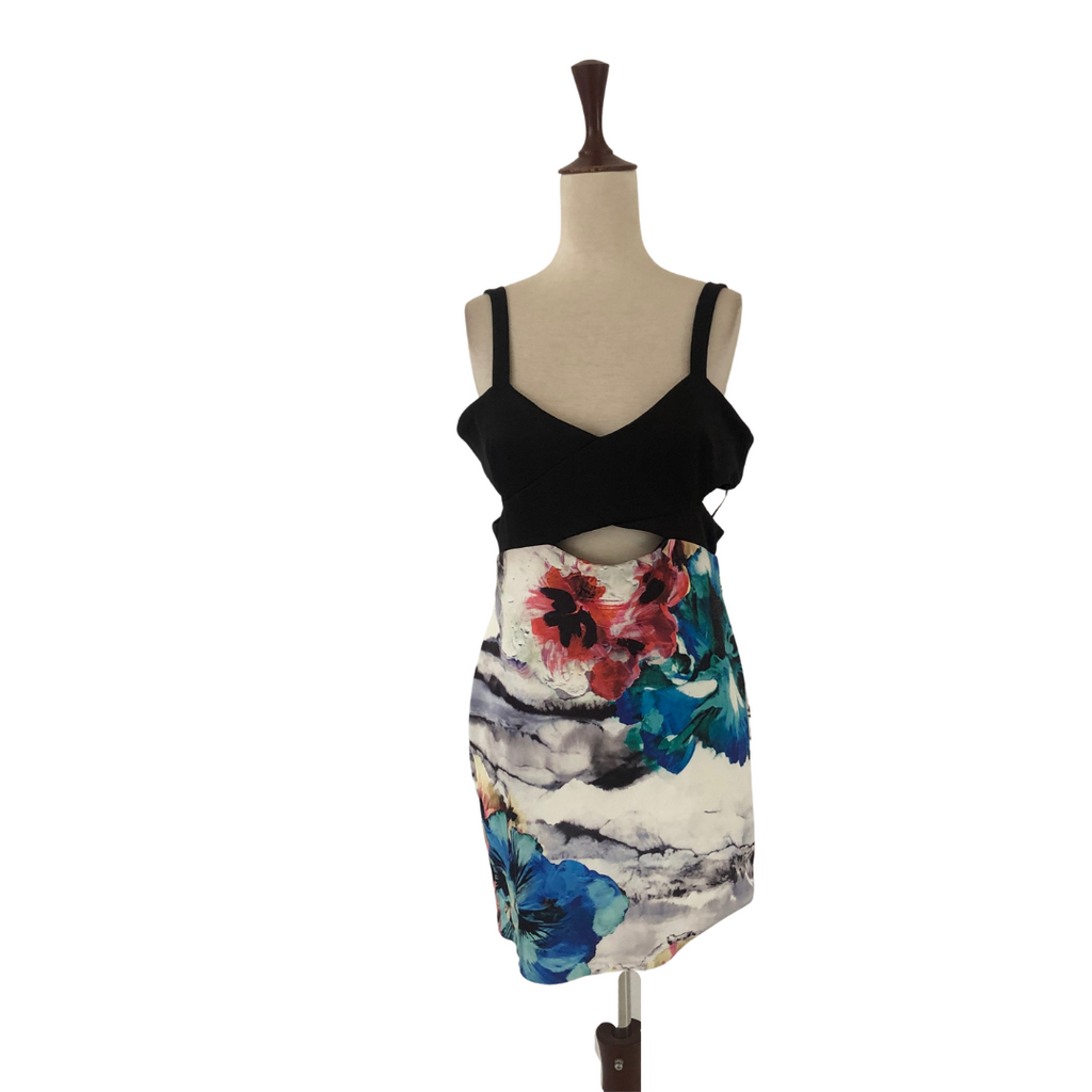 ZARA Black & Floral Printed Cut-Out Dress | Gently Used |