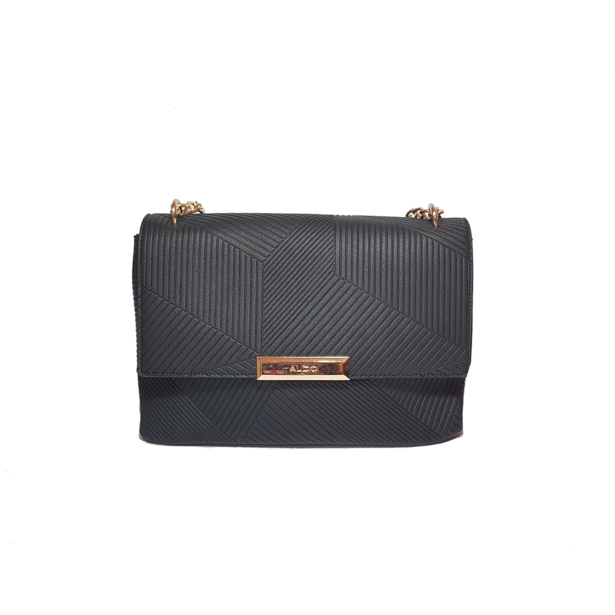 ALDO Black Patterned Gold Chain Shoulder Bag Like New Secret