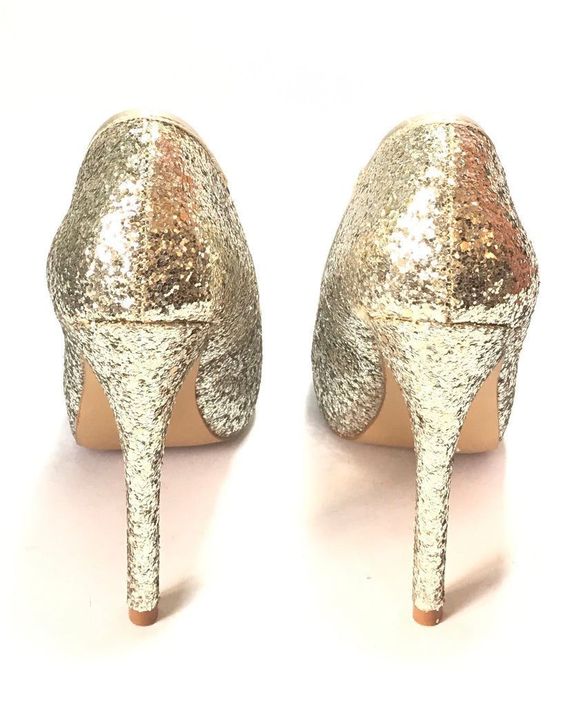 ALDO Gold Glitter Peep Toe Platform Heels | Like New | - Secret Stash