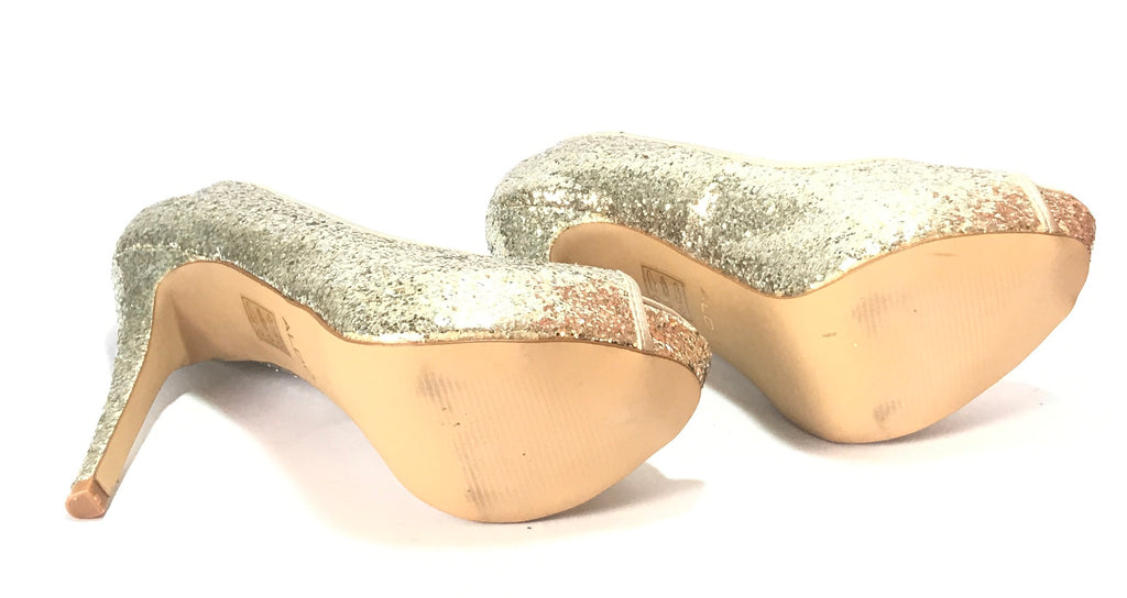 ALDO Gold Glitter Peep Toe Platform Heels | Like New | - Secret Stash