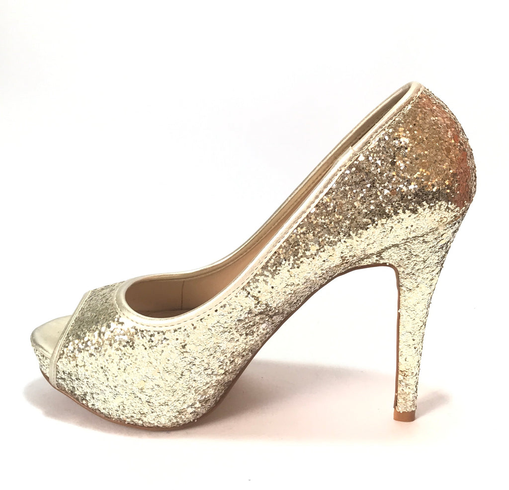 ALDO Gold Glitter Peep Toe Platform Heels | Like New | - Secret Stash