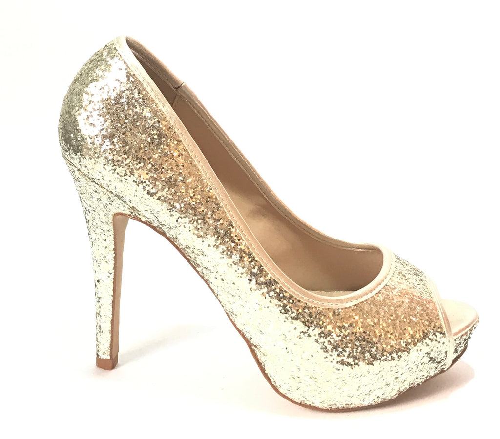 ALDO Gold Glitter Peep Toe Platform Heels | Like New | - Secret Stash