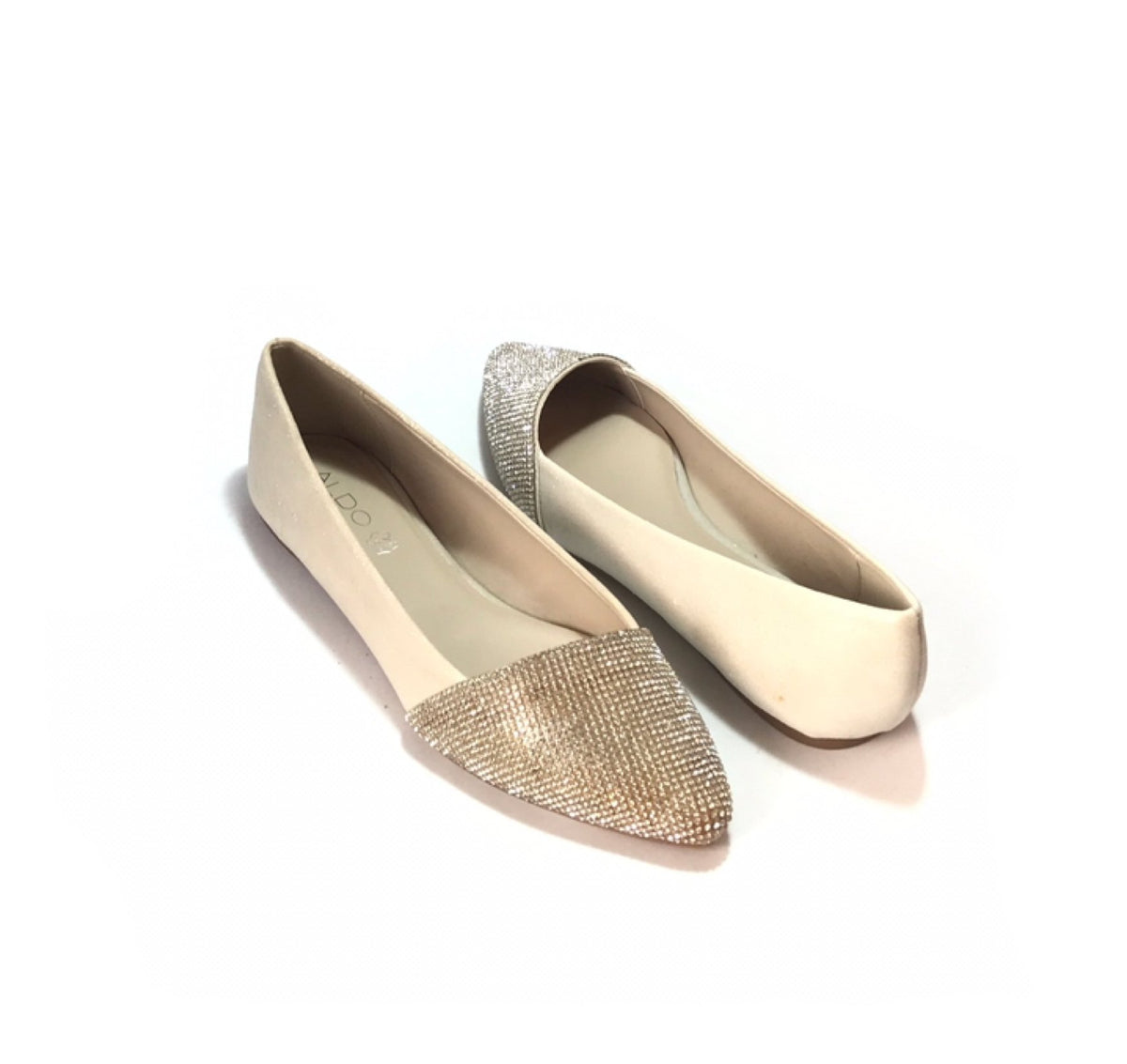 ALDO Musigliano Beige Rhinestone Flats Like New Secret Stash