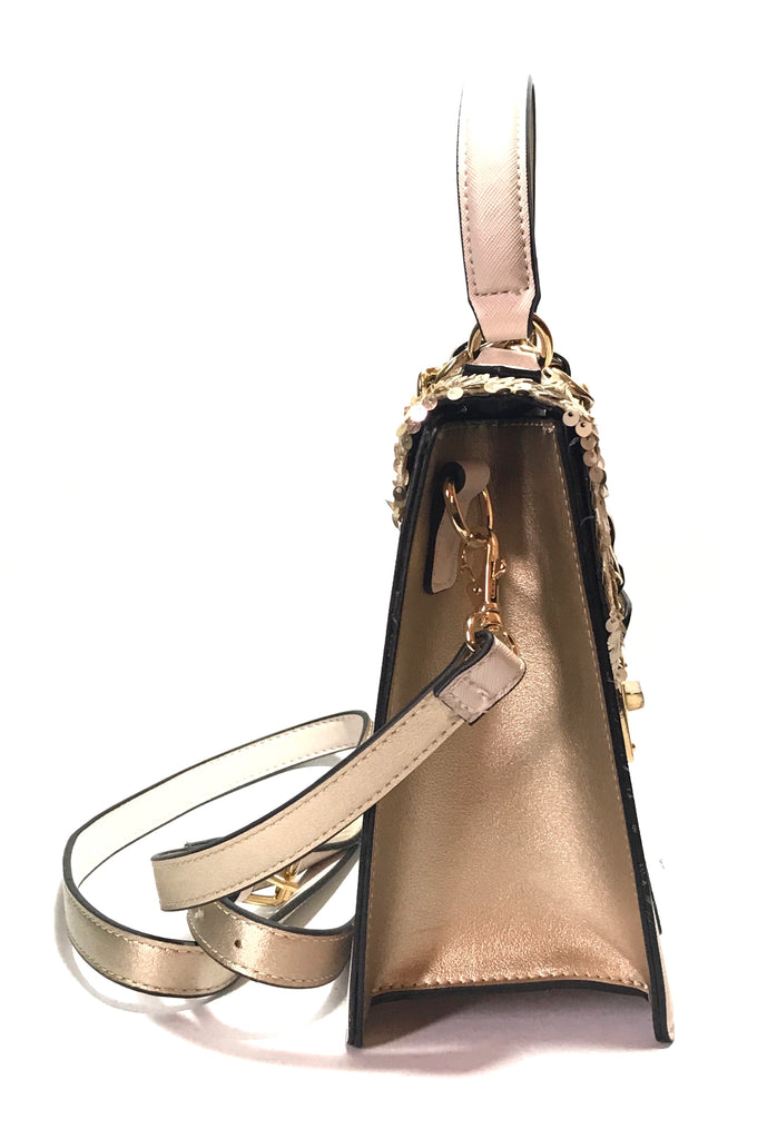 ALDO Beige & Gold Sequins & Chain Satchel Bag | Like New |